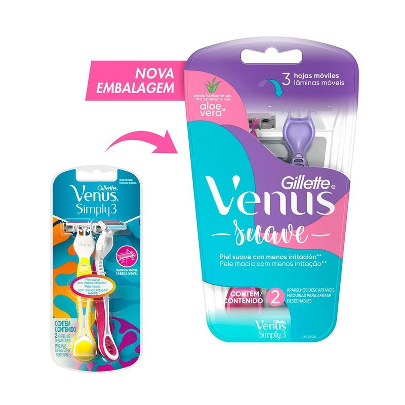 APARELHO GILLETTE VENUS SIMPLY ROSA 2UN