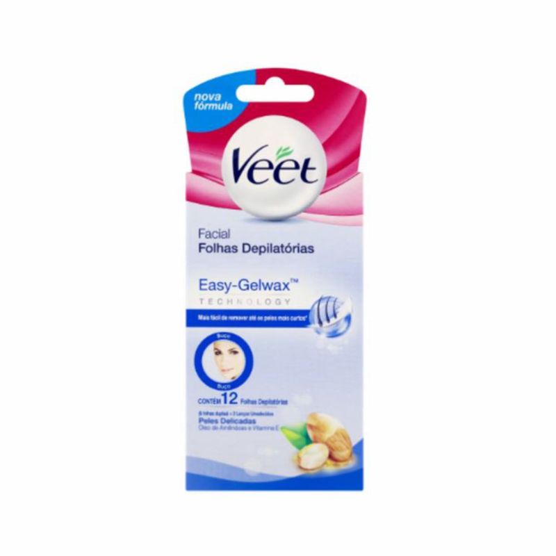 VEET FOLHAS DEPILATORIAS FACIAL PELE DELICADA 12FOLHAS