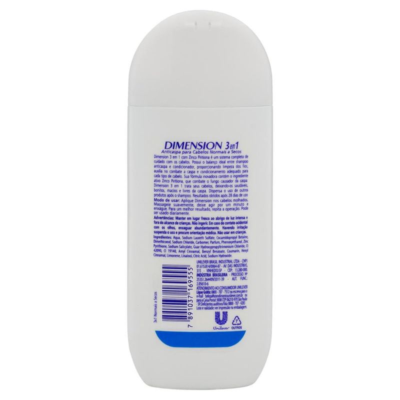 SHAMPOO DIMENSION 3EM1 NORMAIS A SECOS 200ML