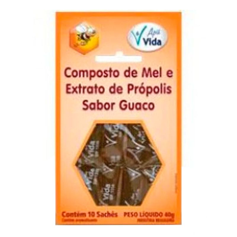 MEL E EXTRATO DE PROPOLIS SABOR GUACO APIS VIDA 10SACHES 4G
