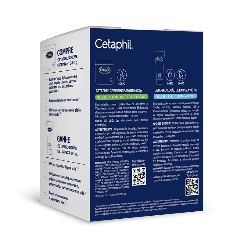 KIT CETAPHIL CREME HIDRATANTE+LOCAO DE LIMPEZA 453ML+100ML