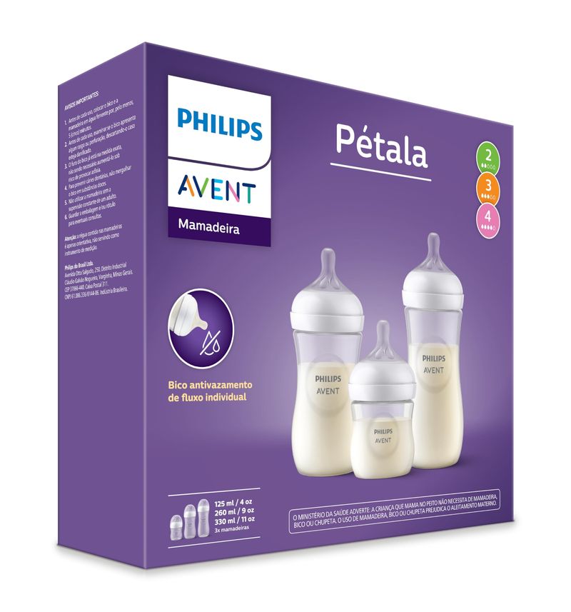 KIT MAMADEIRA PHILIPS AVENT PETALA TRANSP 125/260/330ML