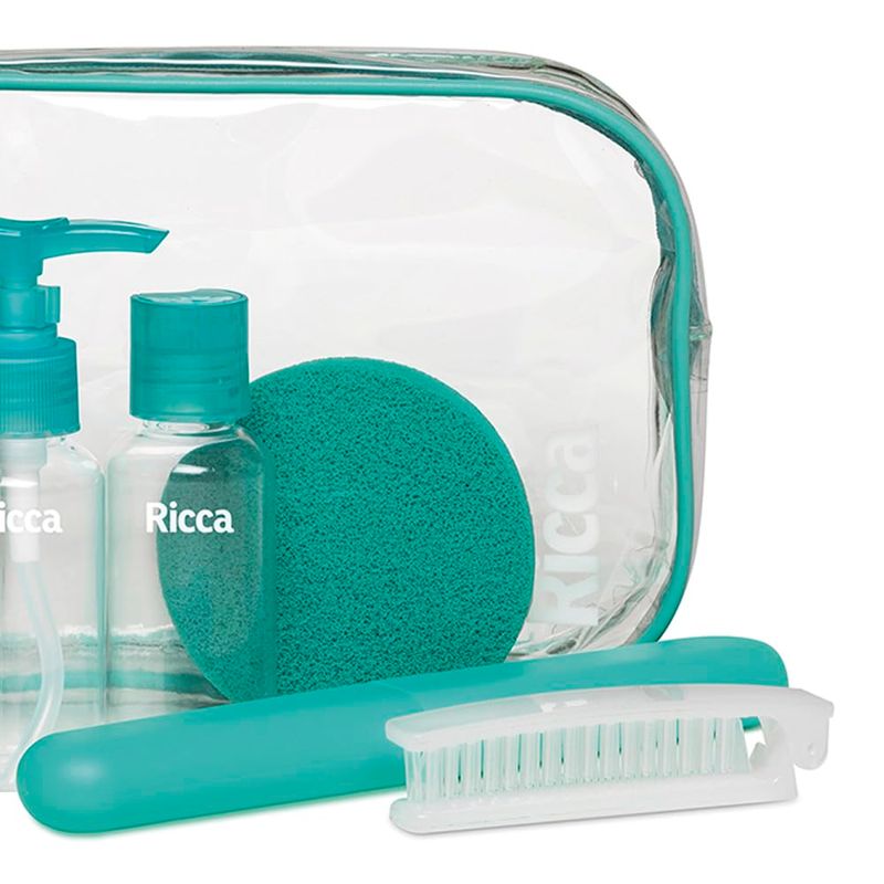 KIT NECESSAIRE ESPONJA+SABONET+PORTA ESCOVA+2FRASCOS RICCA 1