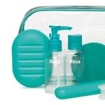 KIT NECESSAIRE ESPONJA+SABONET+PORTA ESCOVA+2FRASCOS RICCA 1
