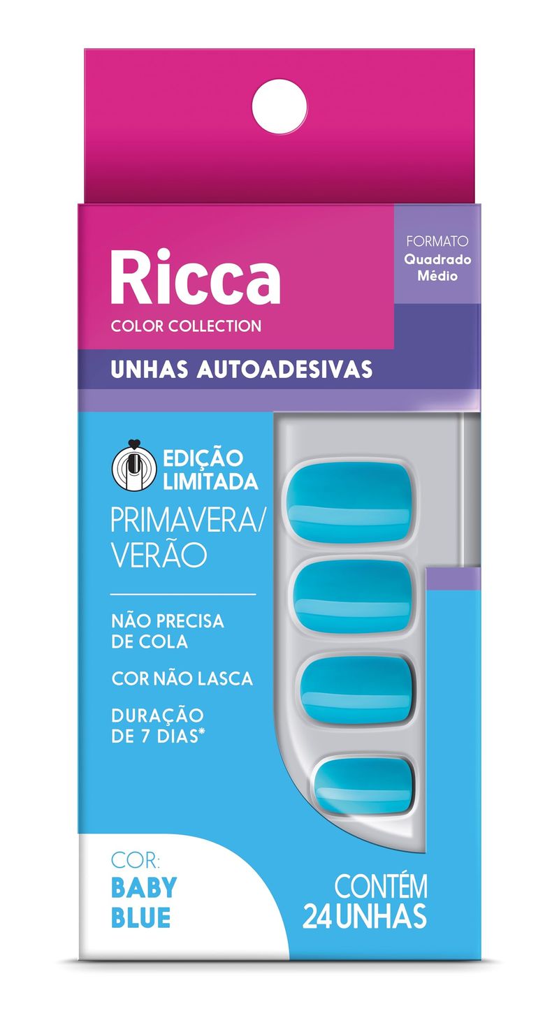 UNHAS AUTOADESIVAS BABY BLUE RICCA 1UN