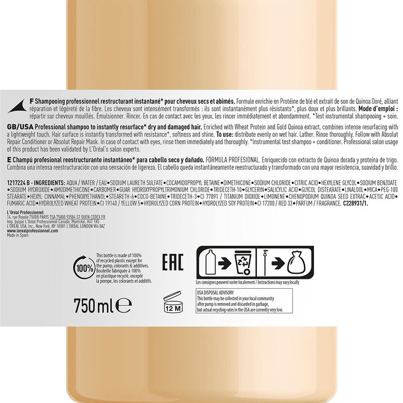 LOREAL PROF SHAMPOO EXPERT ABSOLUT REPAIR GOLD 750ML