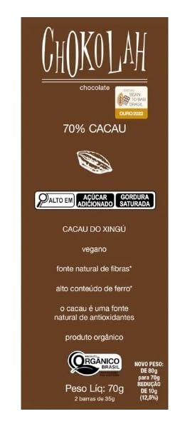 CHOKOLAH ORGANICO 70% CACAU 70G