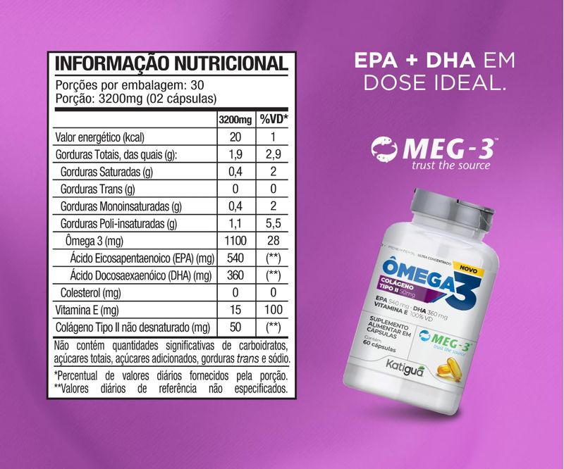 OMEGA 3 MEG3 + COLAGENO TIPOII KATIGUA 60CAP