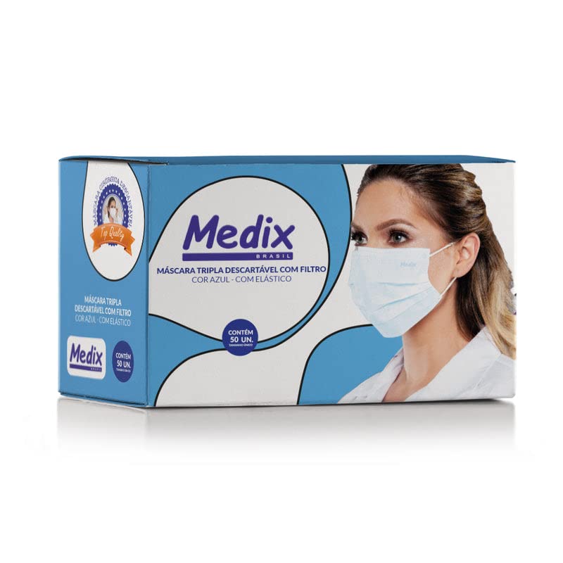 MASCARA DE PROTEÇAO DESCARTAVEL MEDIX ELASTICO AZUL  50UN