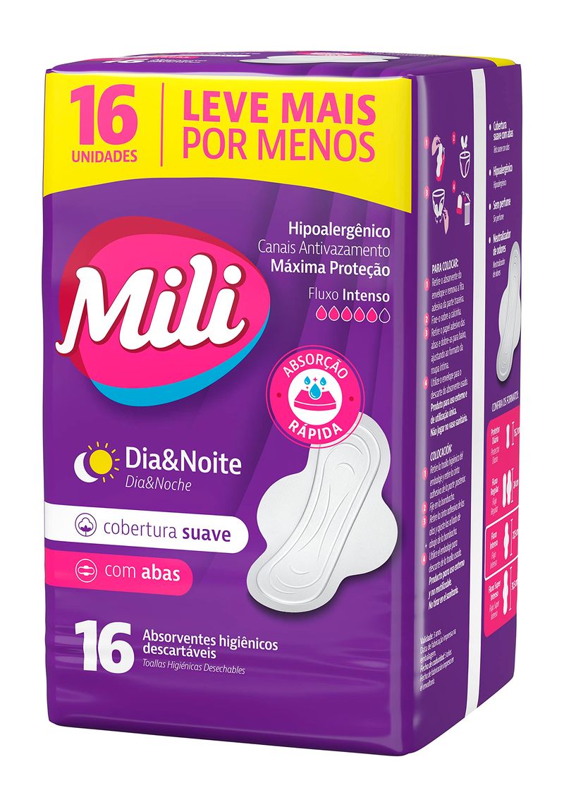 ABSORVENTE MILI FLUXO MODERADO COM ABAS 16UN
