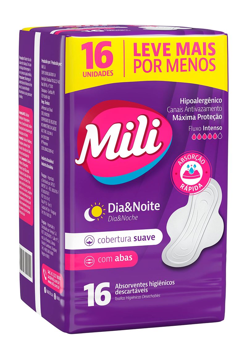 ABSORVENTE MILI FLUXO MODERADO COM ABAS 16UN