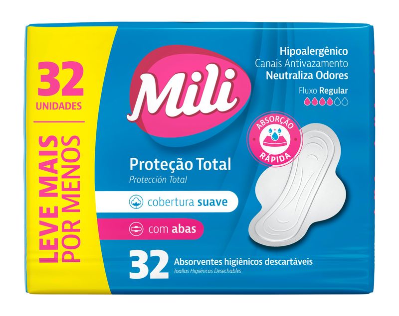 ABSORVENTE MILI PROTEÇAO TOTAL SUAVE COM ABAS 32UN