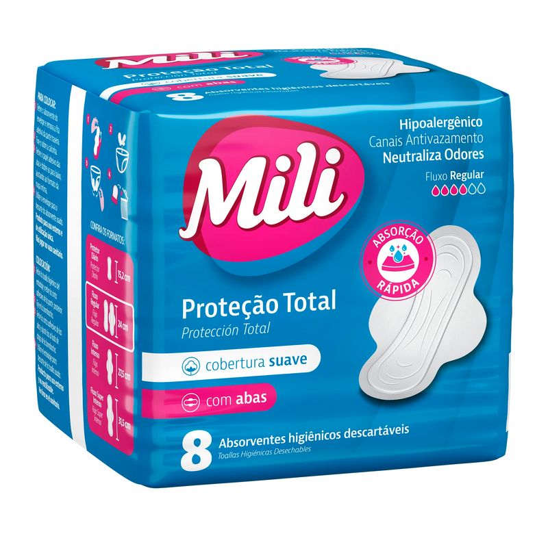 ABSORVENTE MILI PROTEÇAO TOTAL SUAVE COM ABAS 8UN
