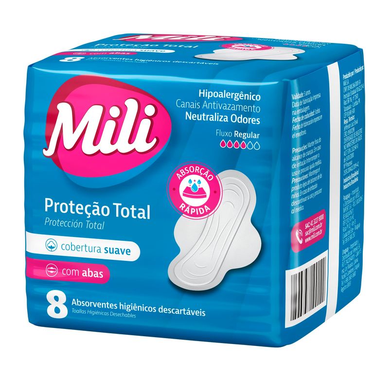 ABSORVENTE MILI PROTEÇAO TOTAL SUAVE COM ABAS 8UN