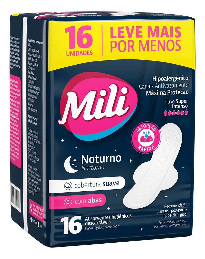 ABSORVENTE MILI NOTURNO SUAVE 16UN