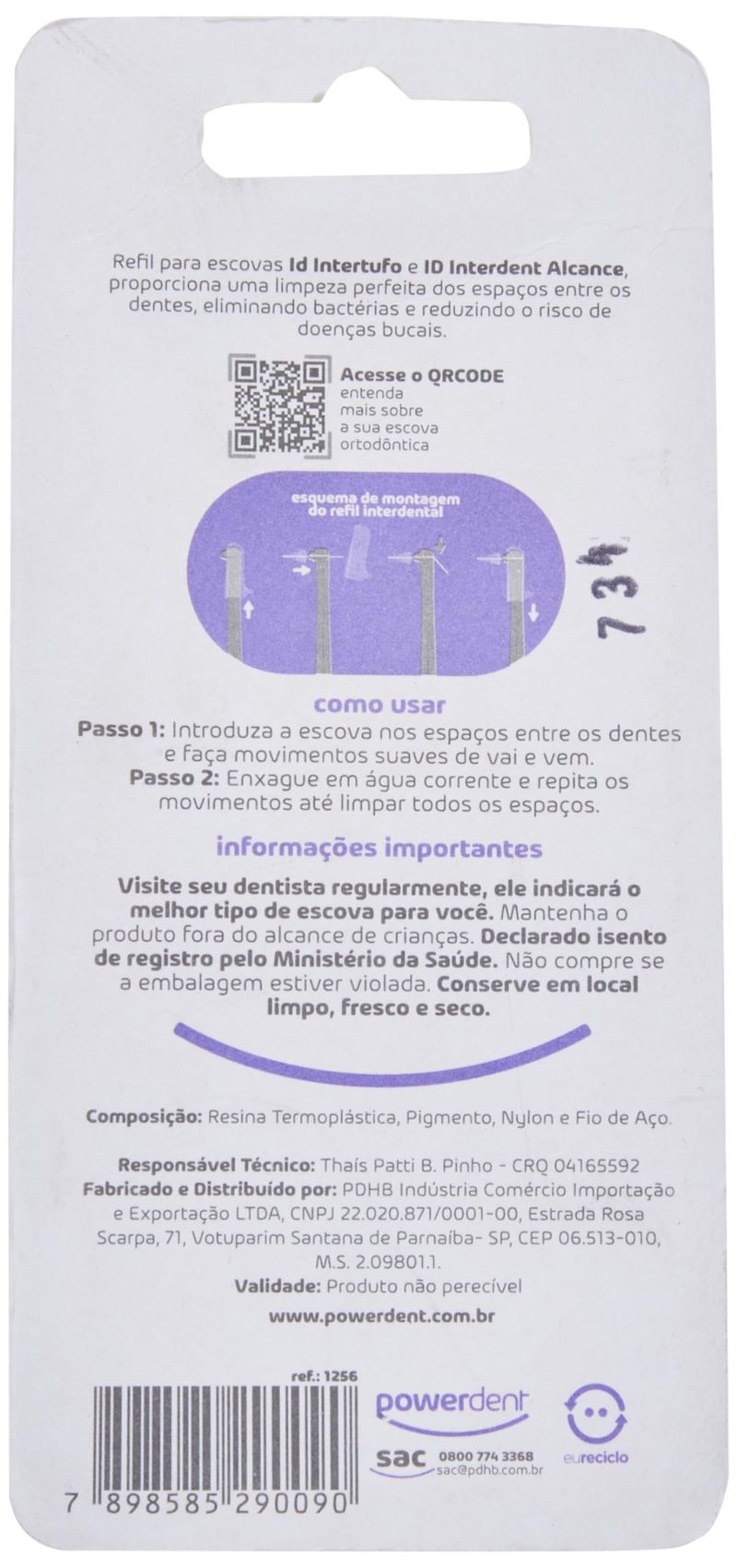 REFIL INTERDENTAL PARA ESCOVA DE DENTE POWERDENT CONICO 6UN