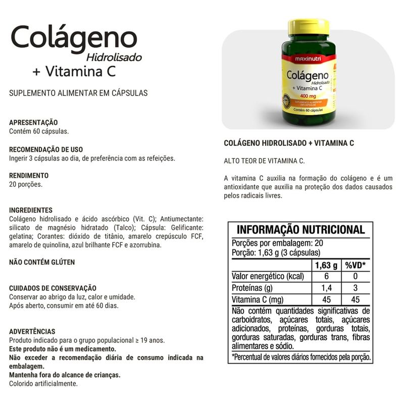 COLAGENO+ VITAMINA MAXINUTRI 60CAP