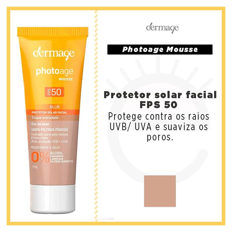 DERMAGE PHOTOAGE PROTETOR SOLAR MOUSSE COR CLARO FPS50 45G